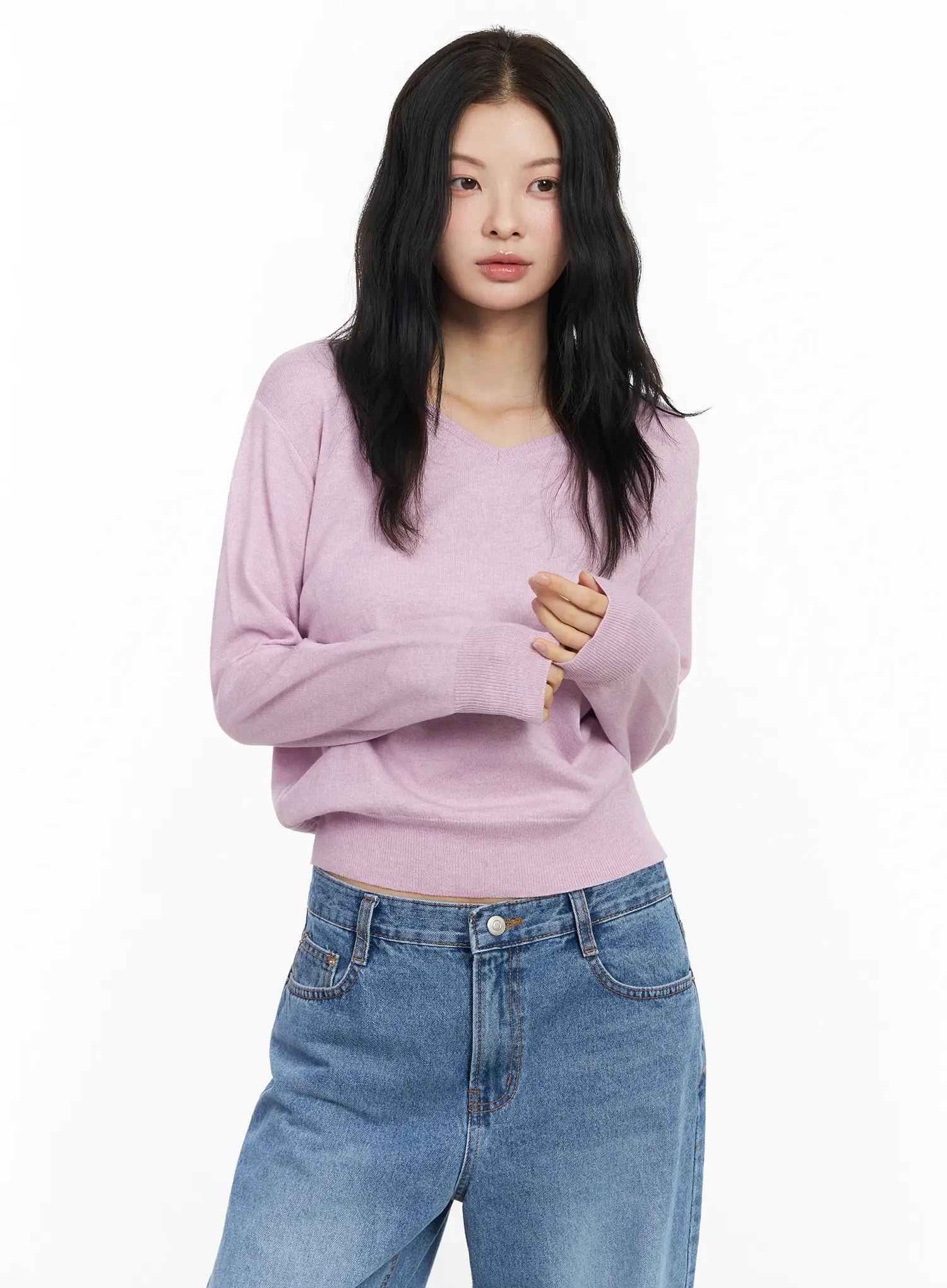 V Neck Relaxed Fit Knit Sweater