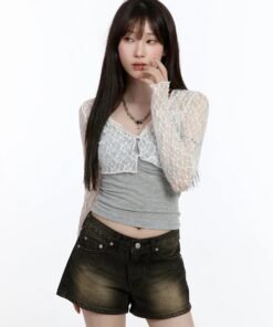 Mid Rise Straight Leg Denim Pants